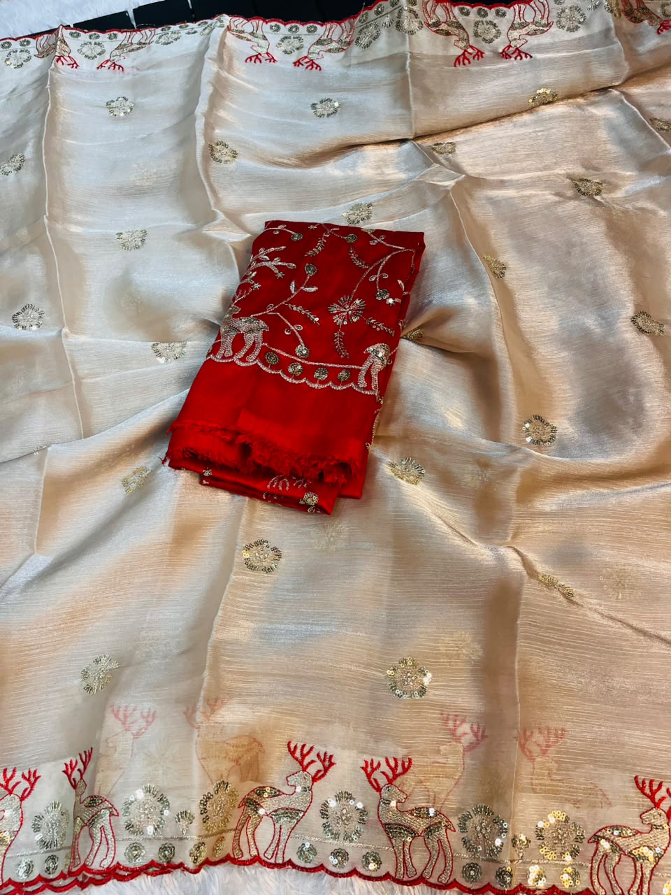 Delightful Festive Wear Silk Embroidery n Sequence Work Fancy Saree With Blissful Blouse Piece
