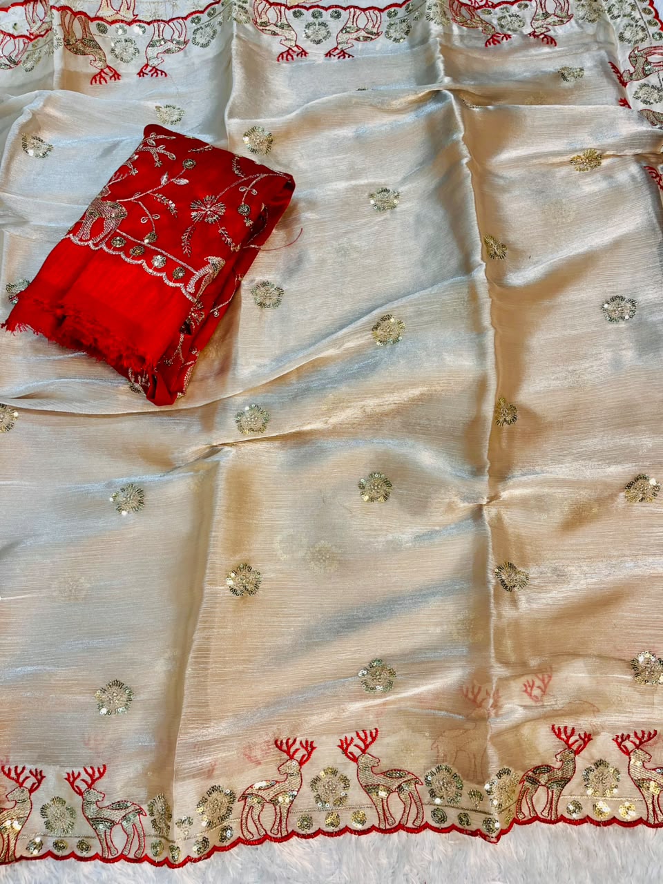 Delightful Festive Wear Silk Embroidery n Sequence Work Fancy Saree With Blissful Blouse Piece