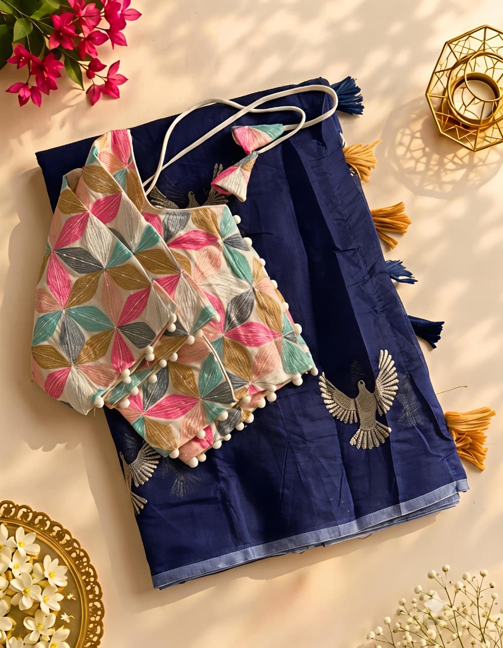 New Chanderi Cotton Embroidery n Tussels Work Fancy Designer Festive Wear Saree With Stitched Blouse