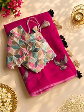Load image into Gallery viewer, New Chanderi Cotton Embroidery n Tussels Work Fancy Designer Festive Wear Saree With Stitched Blouse
