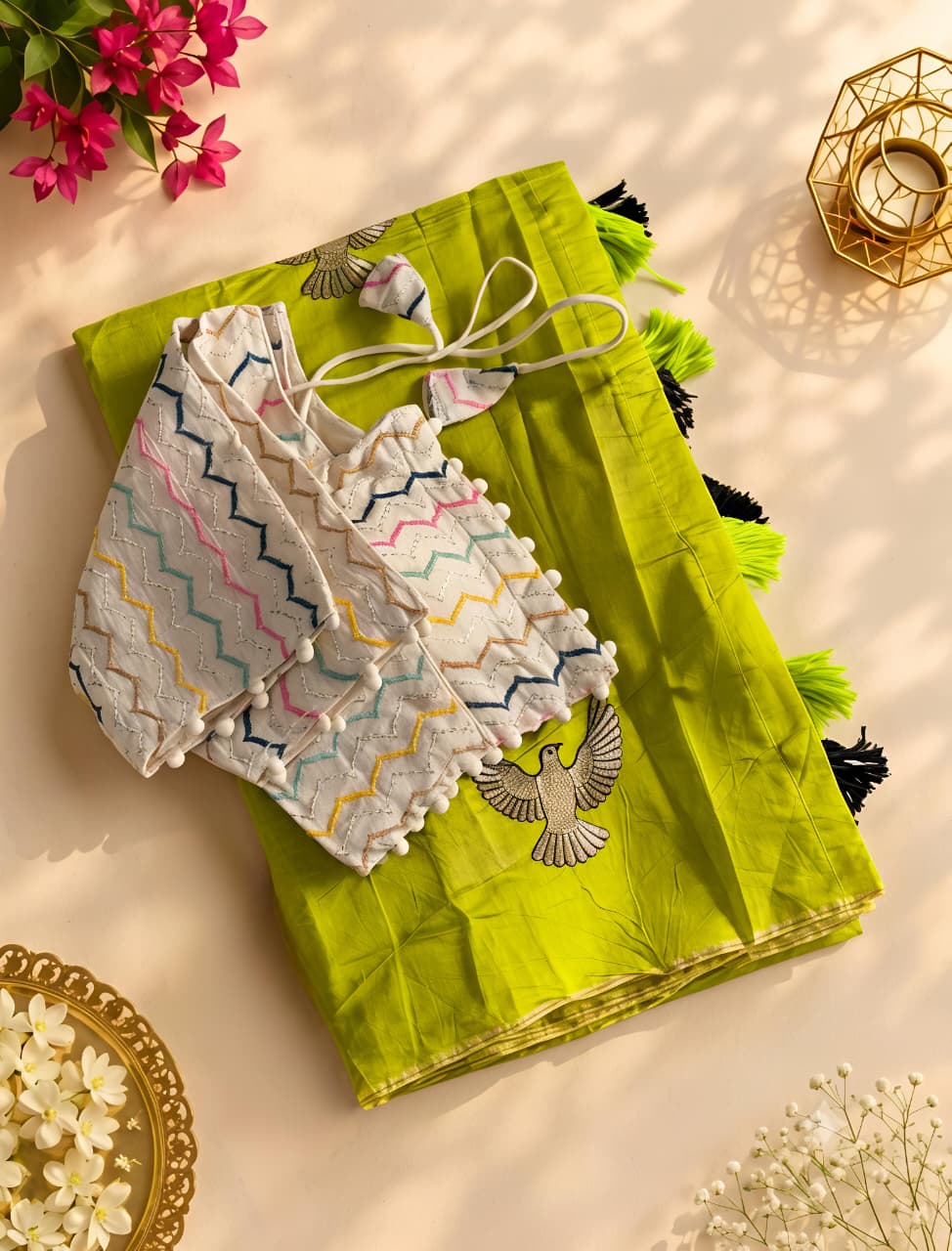 New Chanderi Cotton Embroidery n Tussels Work Fancy Designer Festive Wear Saree With Stitched Blouse