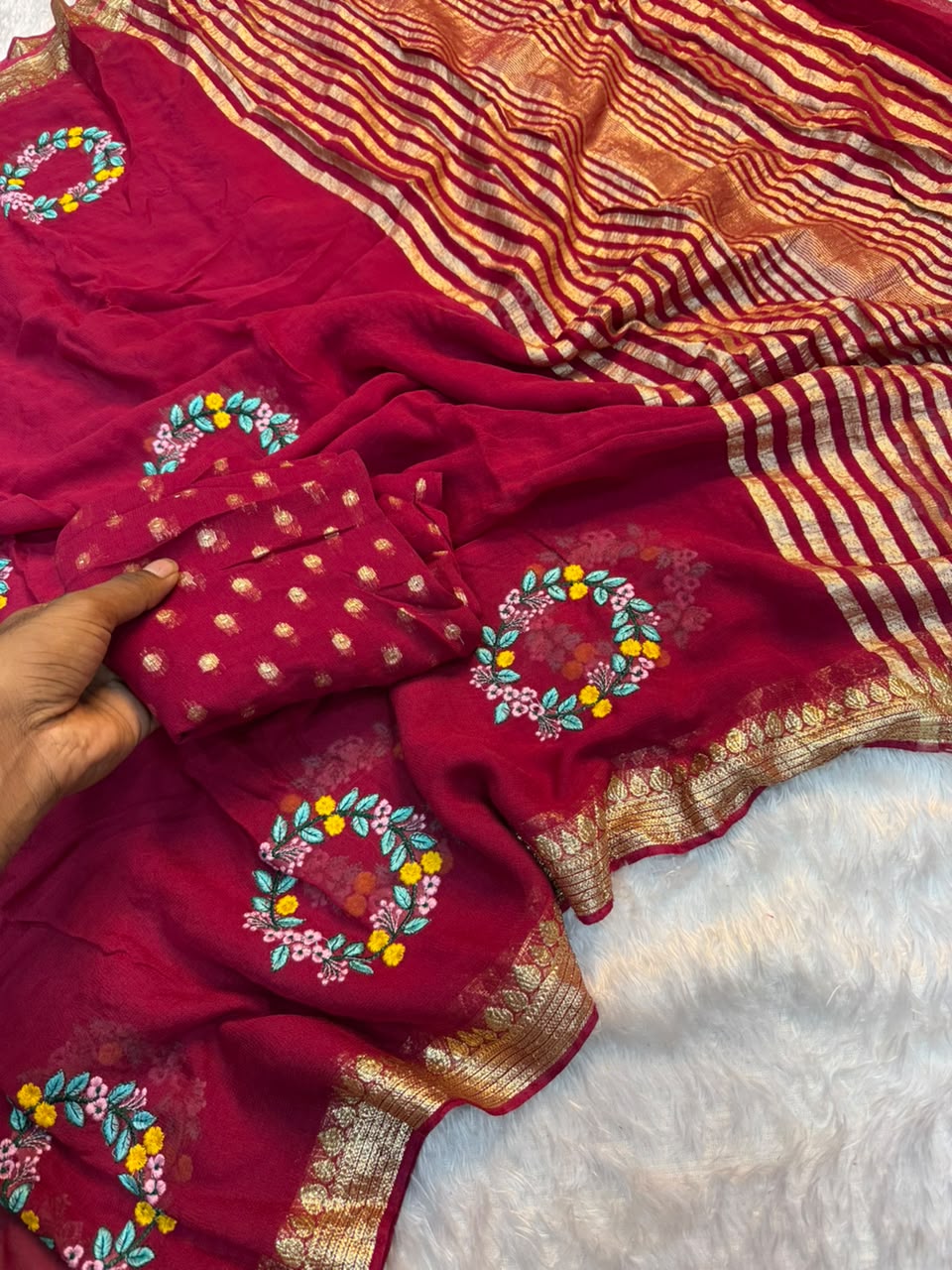 Redolent Party Wear Pure Viscose Silk Embroidery Work n Rich Pallu Fancy Saree With Blissful Blouse Piece