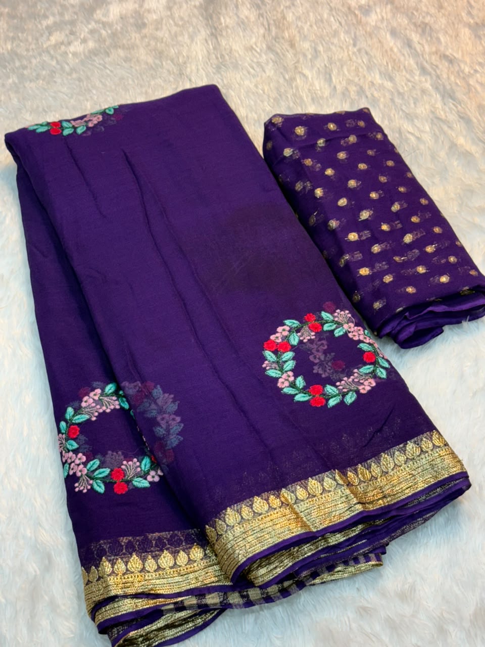 Redolent Party Wear Pure Viscose Silk Embroidery Work n Rich Pallu Fancy Saree With Blissful Blouse Piece