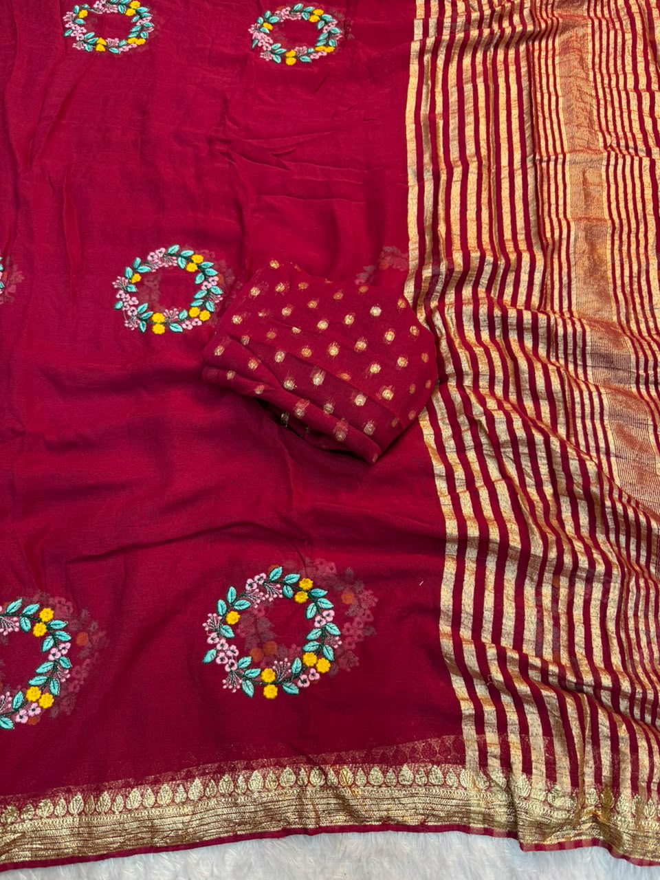 Redolent Party Wear Pure Viscose Silk Embroidery Work n Rich Pallu Fancy Saree With Blissful Blouse Piece