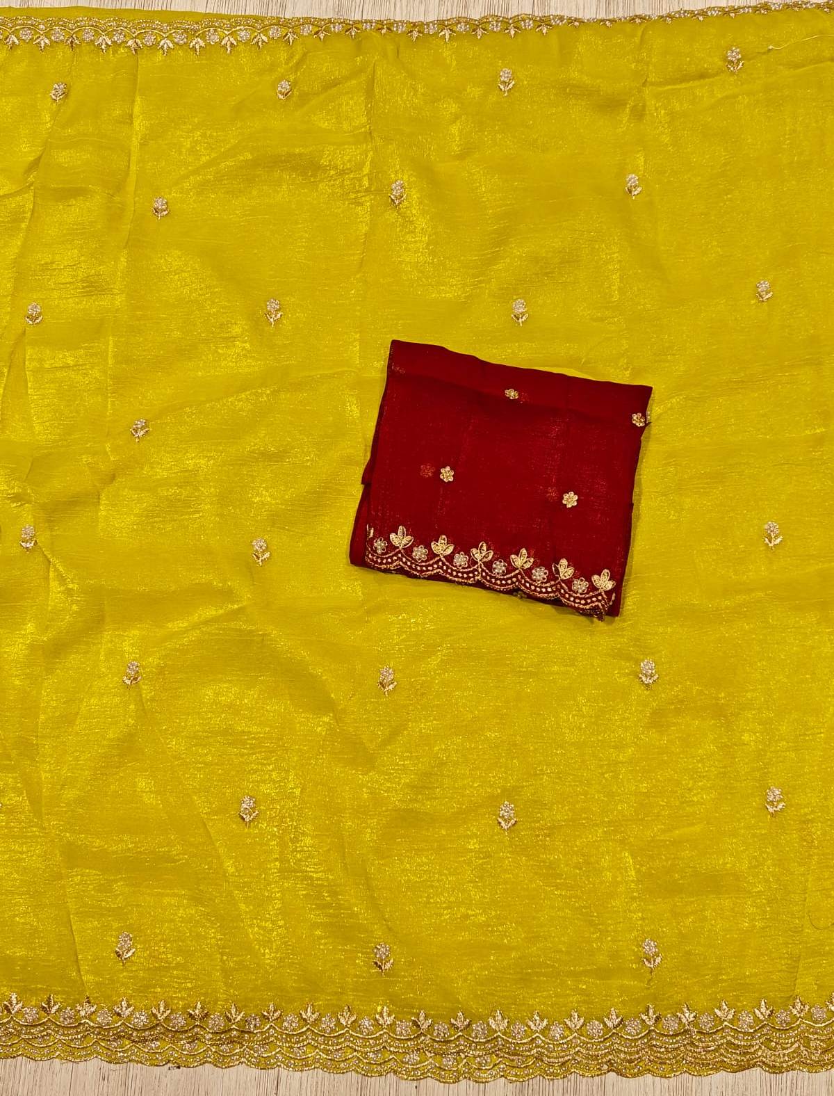 New Function Wear Crush Silk Embroidery Work Designer Saree With Blouse Piece