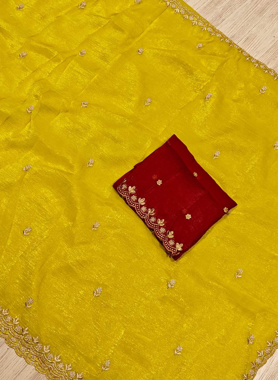 New Function Wear Crush Silk Embroidery Work Designer Saree With Blouse Piece