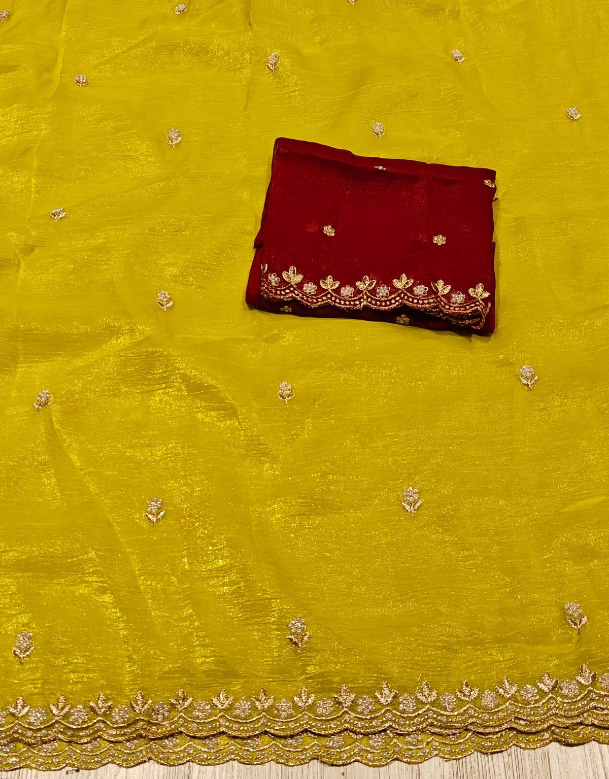 New Function Wear Crush Silk Embroidery Work Designer Saree With Blouse Piece