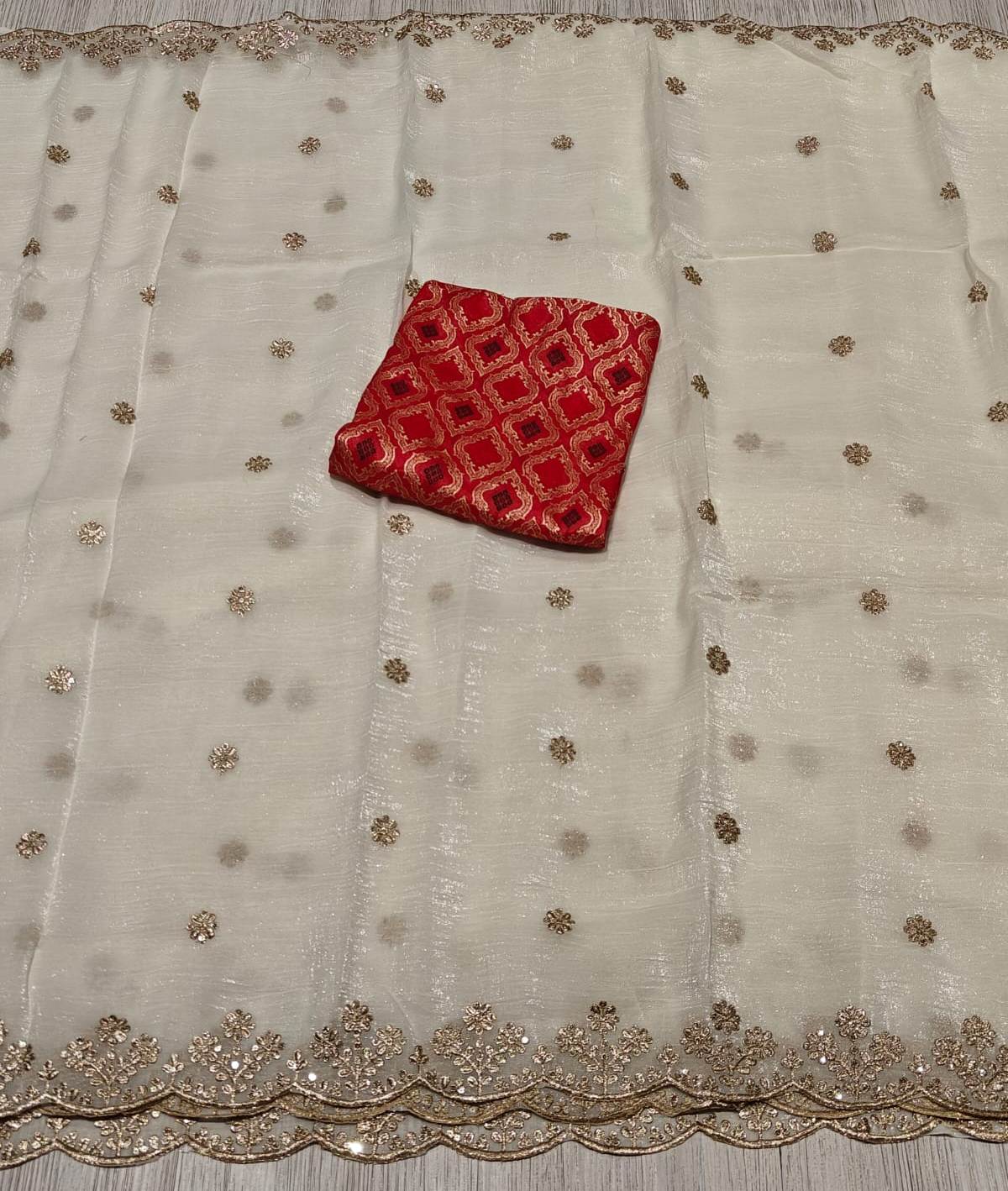 Divine Festive Wear Silk Embroidery Work Designer Saree With Blouse Piece