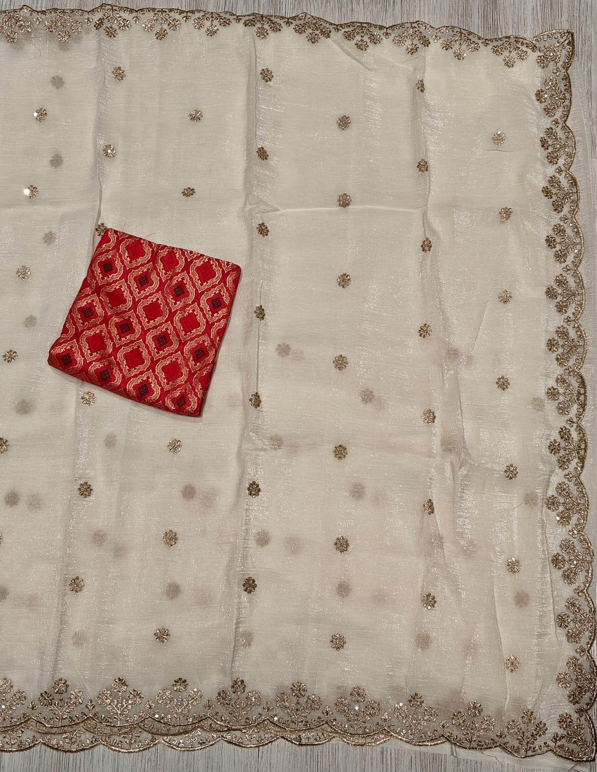 Divine Festive Wear Silk Embroidery Work Designer Saree With Blouse Piece