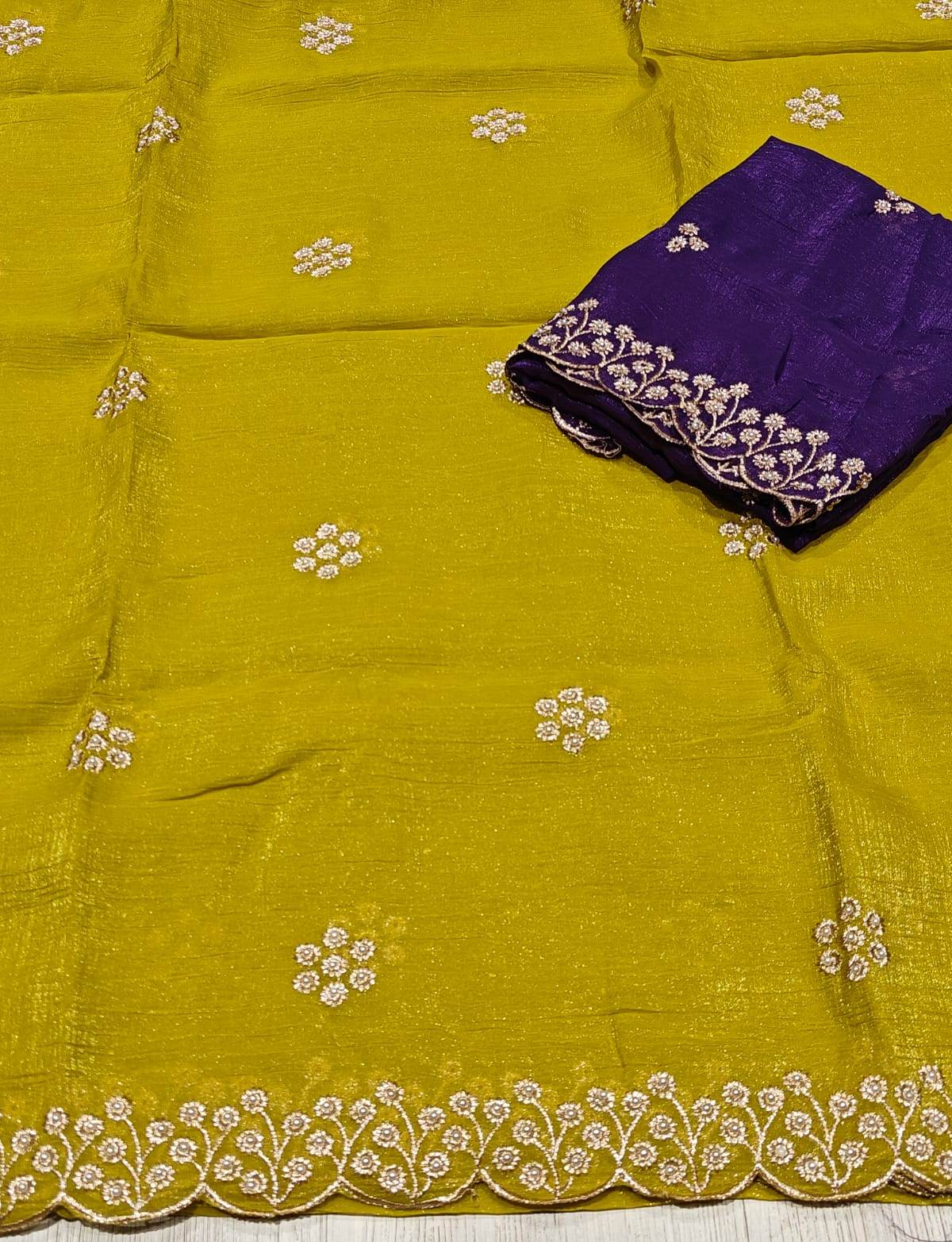 New Party Wear Crush Silk Embroidery Work Designer Saree With Blouse Piece