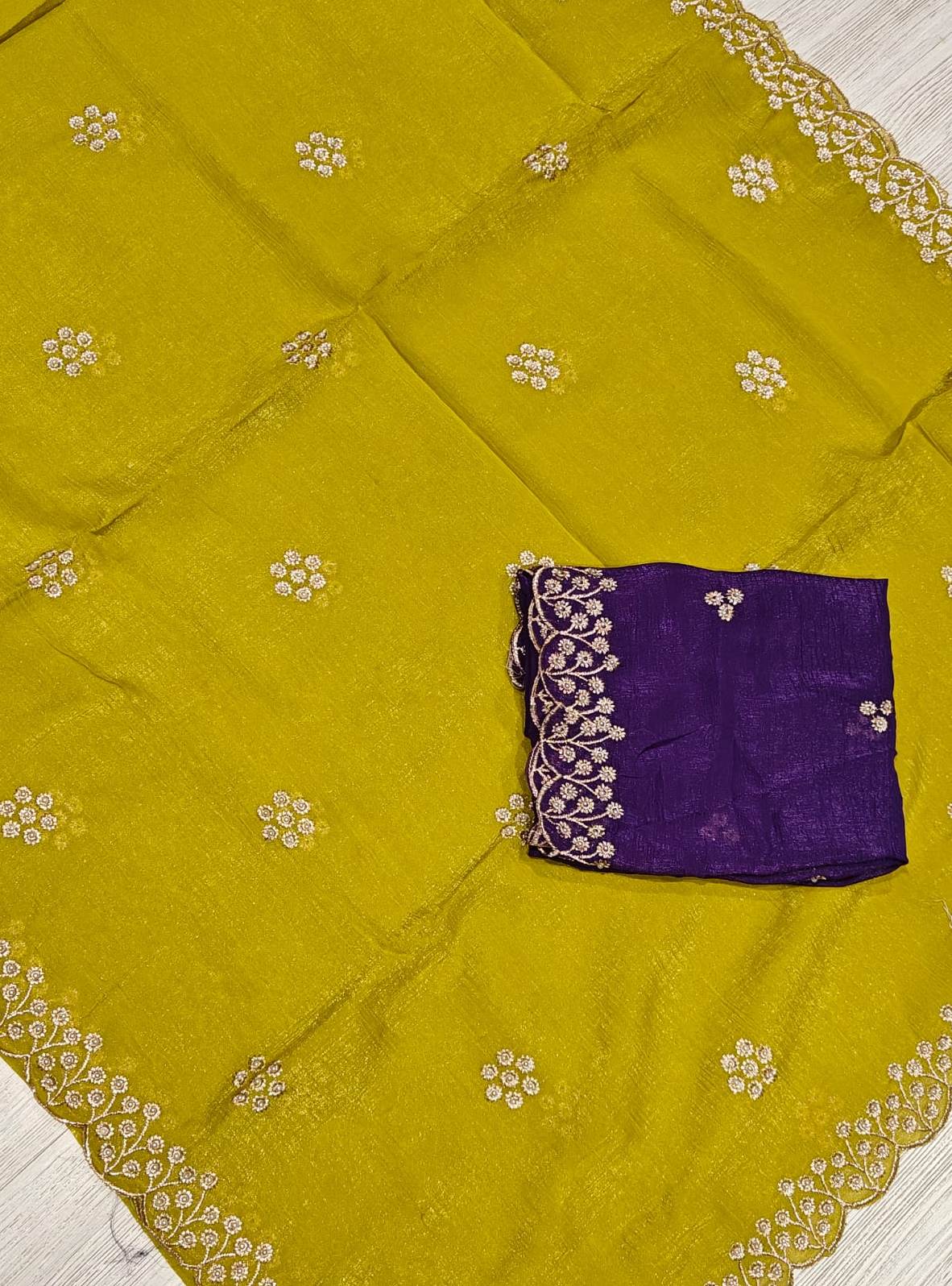 New Party Wear Crush Silk Embroidery Work Designer Saree With Blouse Piece