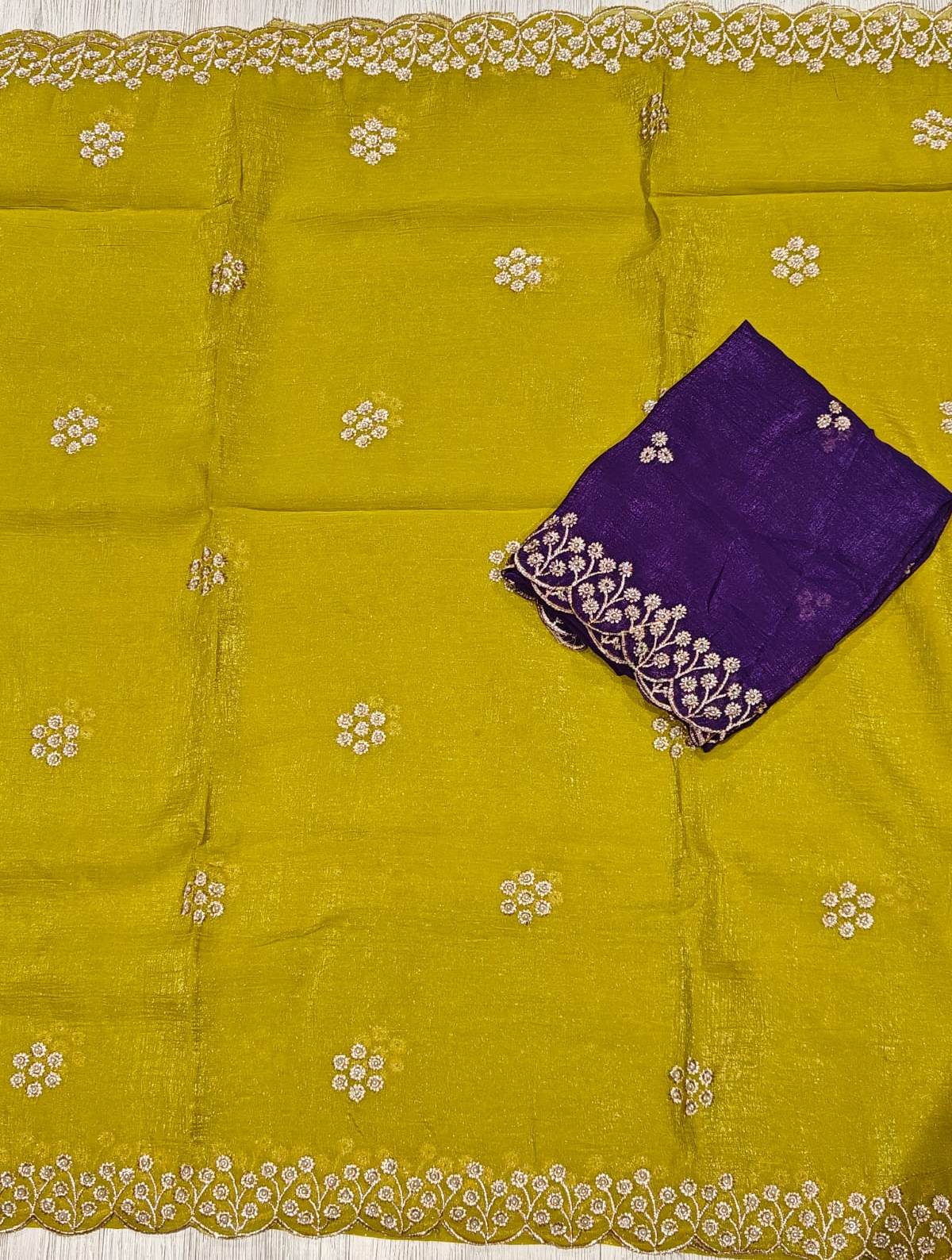New Party Wear Crush Silk Embroidery Work Designer Saree With Blouse Piece
