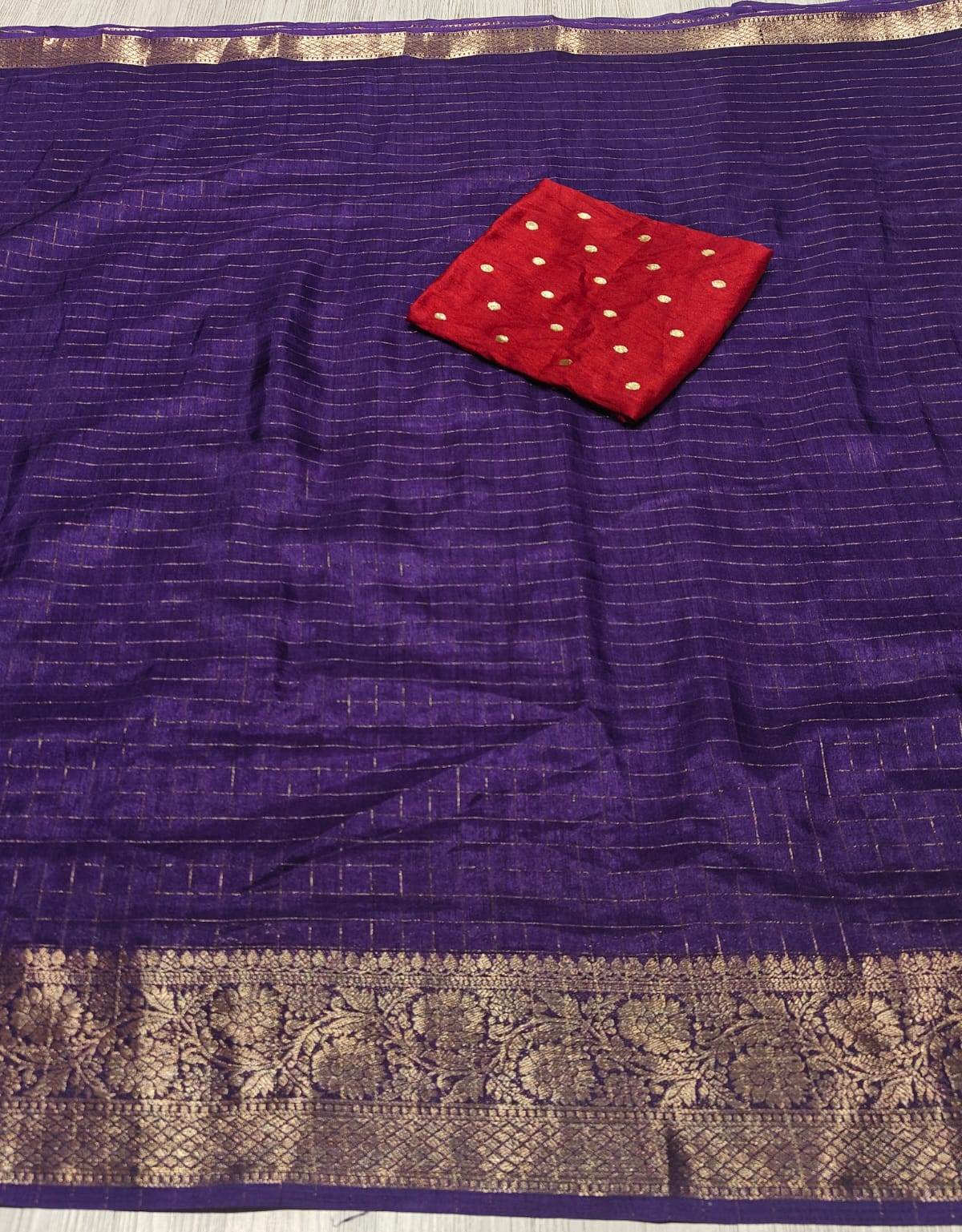 New Function Wear Pure Dola Silk Chex Design Saree With Blouse Piece
