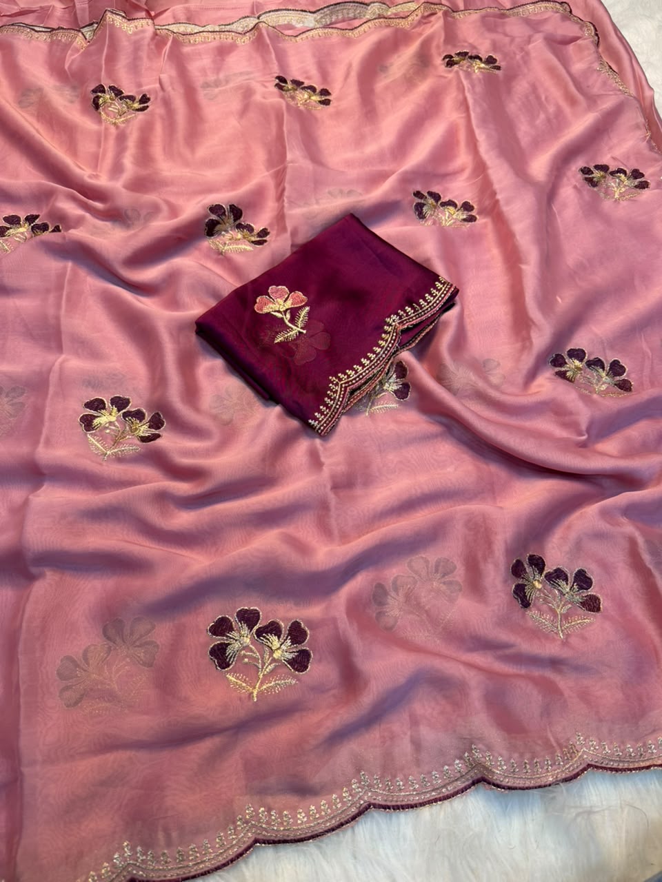 Gorgeous Function Wear Soft Rangoli Silk Embroidery Work Fancy Saree With Blissful Blouse piece