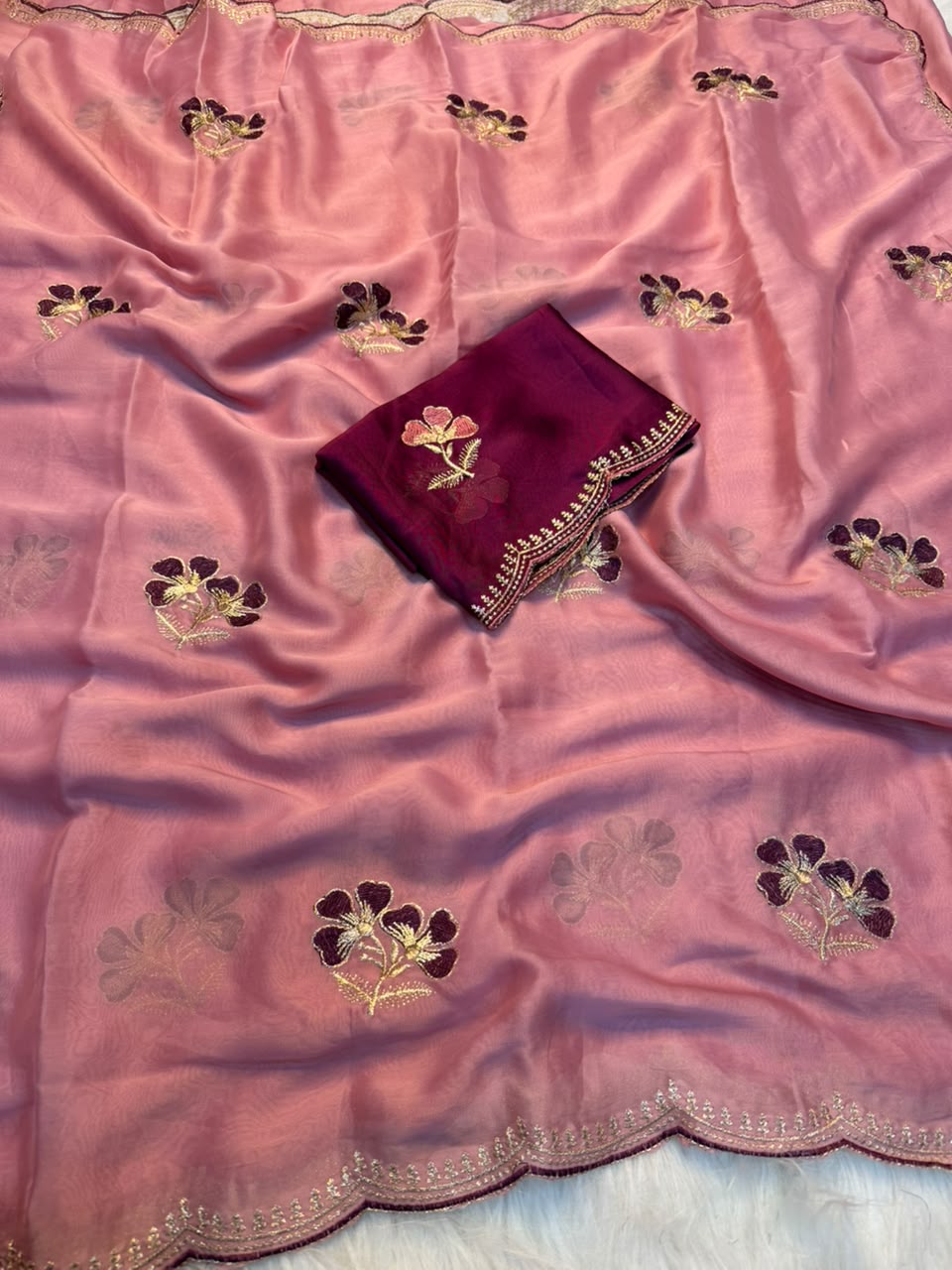 Gorgeous Function Wear Soft Rangoli Silk Embroidery Work Fancy Saree With Blissful Blouse piece