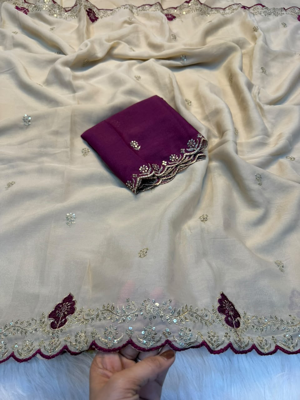 Marvellous Wedding Wear Georgette Embroidery Work Designer Saree With Ravishing Blouse Piece