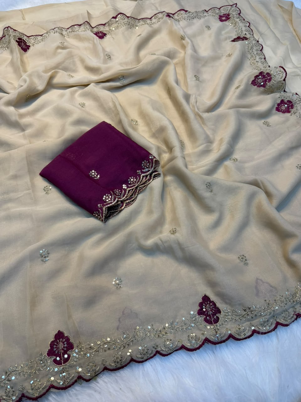 Marvellous Wedding Wear Georgette Embroidery Work Designer Saree With Ravishing Blouse Piece