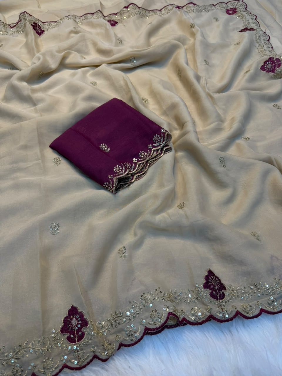 Marvellous Wedding Wear Georgette Embroidery Work Designer Saree With Ravishing Blouse Piece