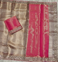Load image into Gallery viewer, New Wedding Wear Tissue Silk Zari Weaving Border Designer Saree
