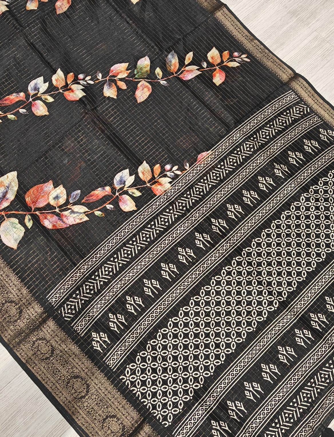 New Party Wear Pure Soft Silk Zari Border Print Fancy Designer Saree
