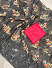 Load image into Gallery viewer, New Party Wear Chiffon Floral Embroidery n Mirror Work Fancy Saree With Blouse
