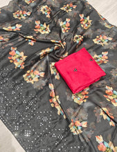 Load image into Gallery viewer, New Party Wear Chiffon Floral Embroidery n Mirror Work Fancy Saree With Blouse
