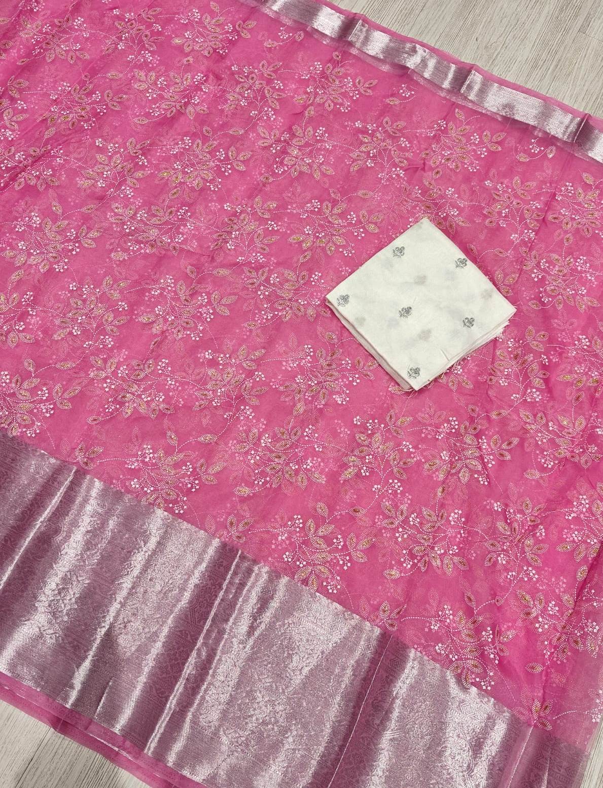 New Party Wear Organza Silk Jecquard Weaving Work Designer Saree