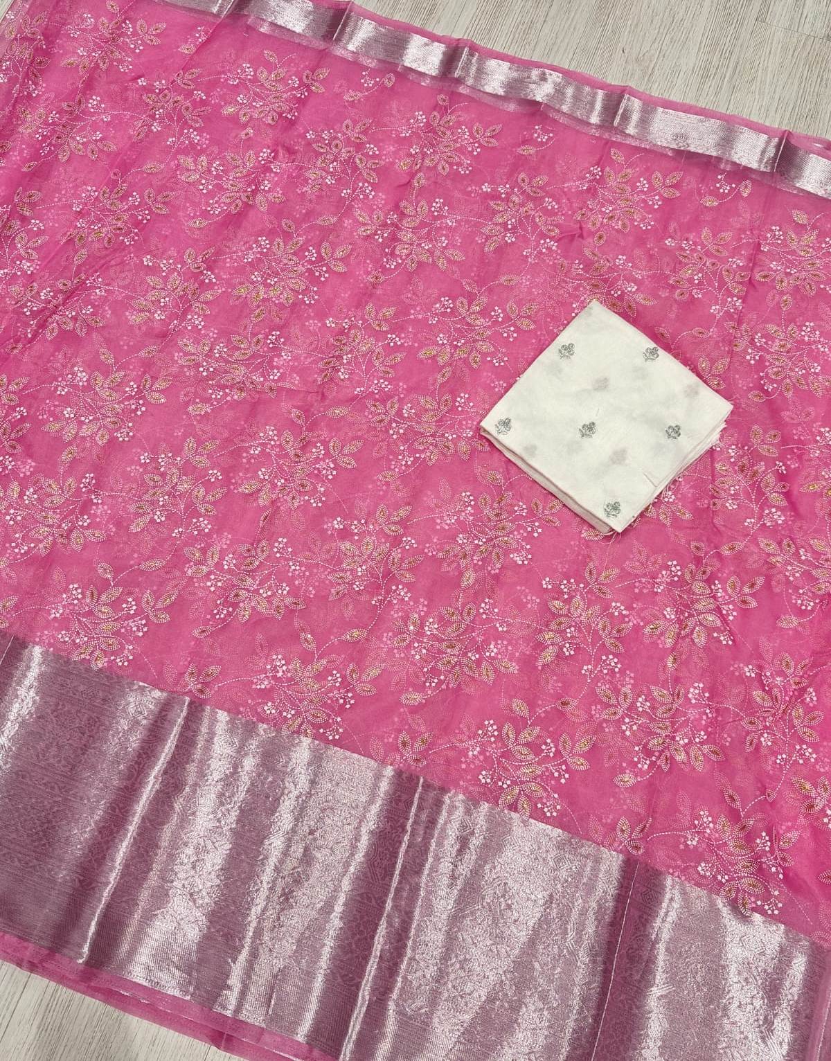 New Party Wear Organza Silk Jecquard Weaving Work Designer Saree