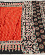 Load image into Gallery viewer, New Festive Wear Pure Satin Silk Ajrak Printed Rich Pallu n Tussles Work Fancy Saree

