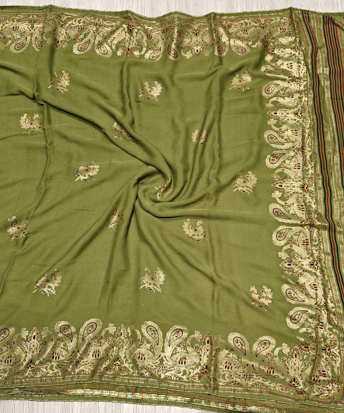 Exuberant Festive Wear Chiffon Silk Foil Print Work Designer Saree