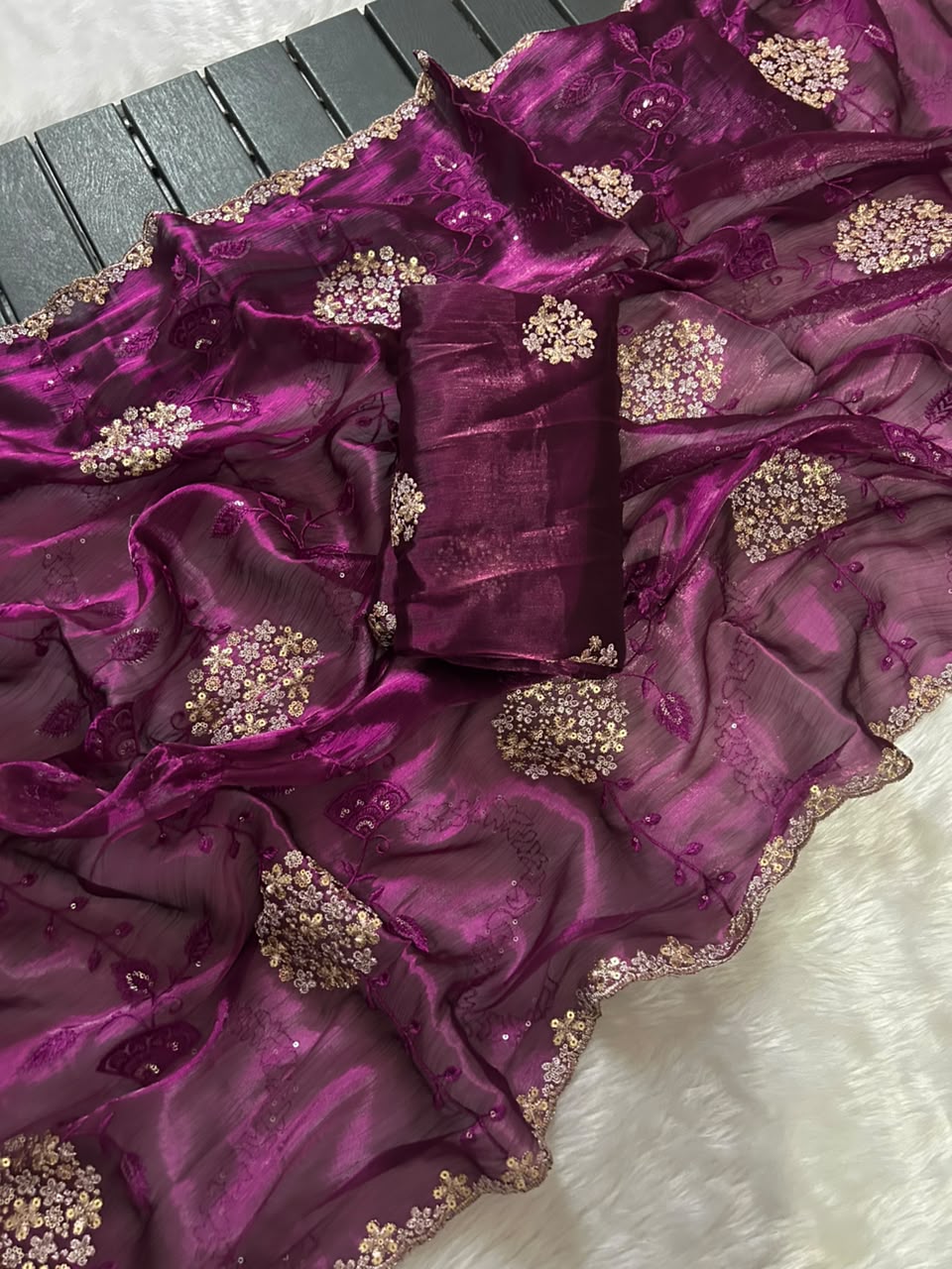 Heritage Function Wear Silk Multi Embroidery n Sequence Work Fancy Saree With Blouse Piece