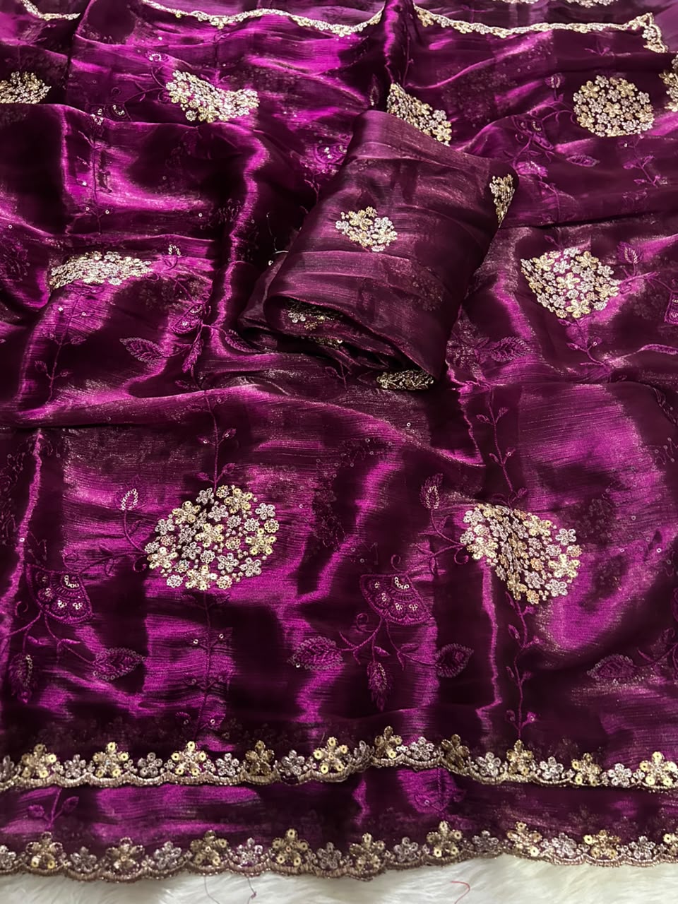 Heritage Function Wear Silk Multi Embroidery n Sequence Work Fancy Saree With Blouse Piece