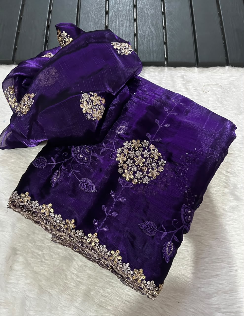 Heritage Function Wear Silk Multi Embroidery n Sequence Work Fancy Saree With Blouse Piece