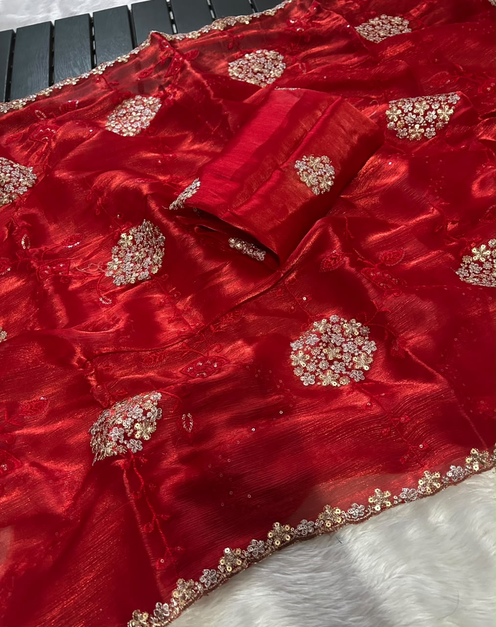 Heritage Function Wear Silk Multi Embroidery n Sequence Work Fancy Saree With Blouse Piece