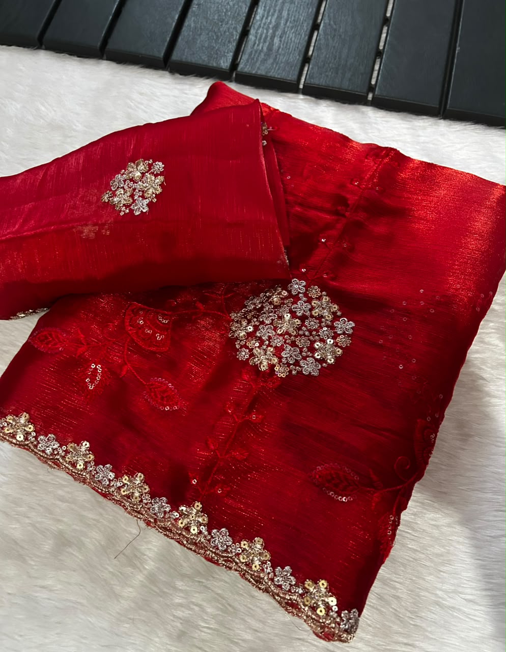 Heritage Function Wear Silk Multi Embroidery n Sequence Work Fancy Saree With Blouse Piece
