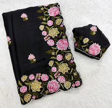Load image into Gallery viewer, Stunning Party Wear Tussar Silk Embroidered Thread Work Fancy Saree With Matching Blouse Piece

