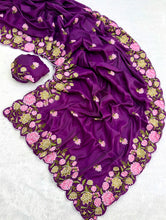 Load image into Gallery viewer, Stunning Party Wear Tussar Silk Embroidered Thread Work Fancy Saree With Matching Blouse Piece
