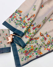 Load image into Gallery viewer, Attractive Wedding Wear Tissue Silk Kalamkari Print Embroidery Work Designer Saree For Occasion
