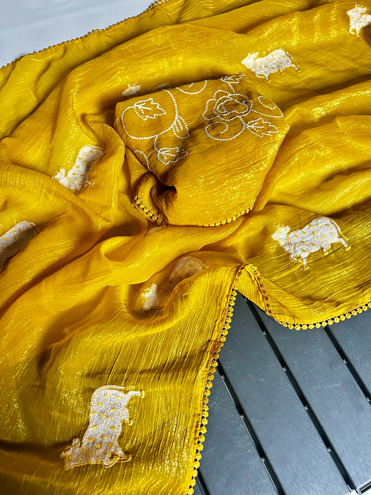 Opulent Party Wear Crush Silk Embroidery Sequence n Bids Work Fancy Saree With Blouse Piece