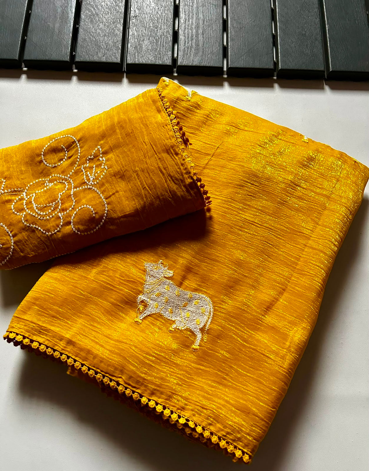 Opulent Party Wear Crush Silk Embroidery Sequence n Bids Work Fancy Saree With Blouse Piece