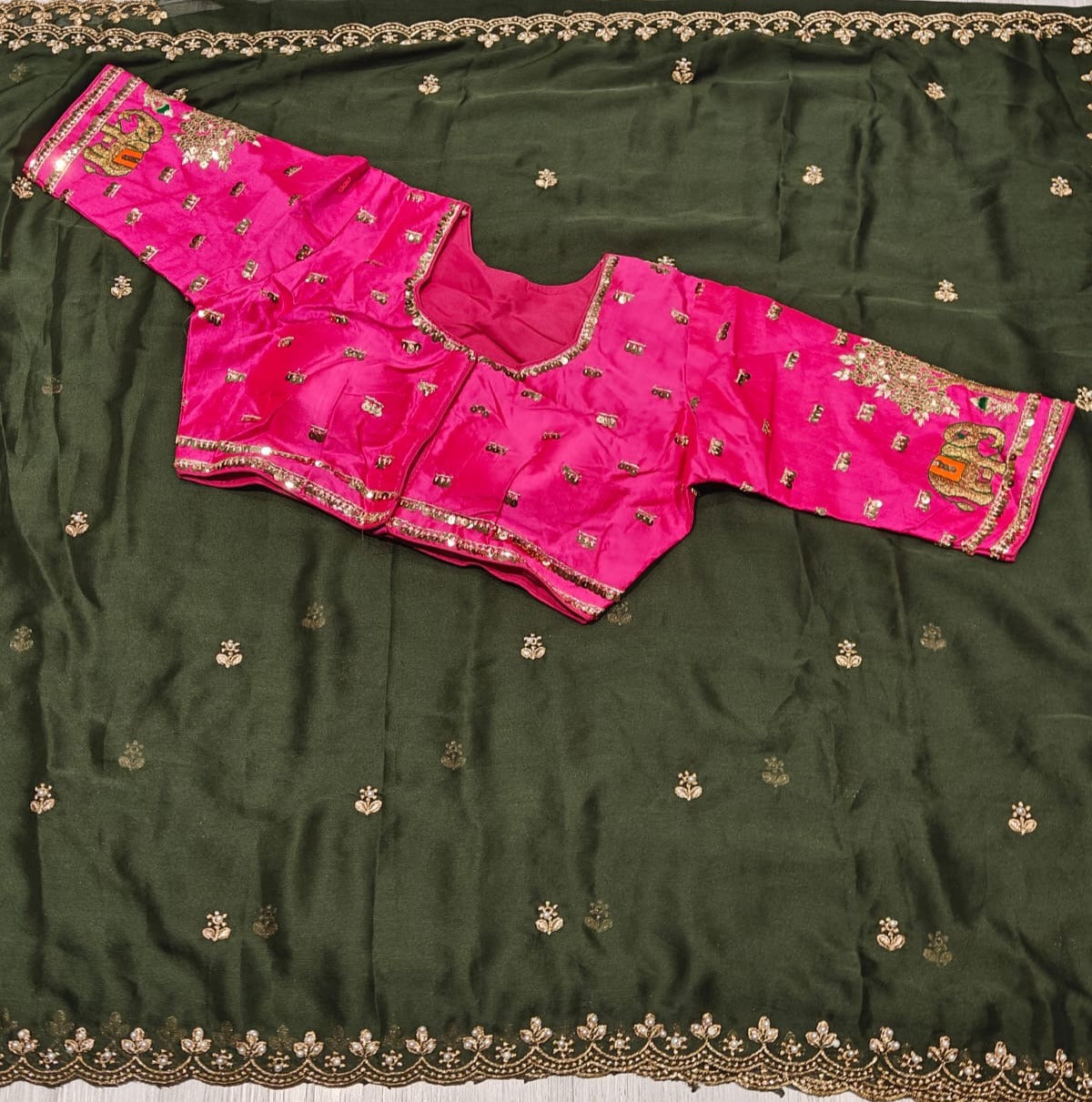 New Function Wear Silk Embroidery n Sequence Work Fancy Saree With Stitched Blouse