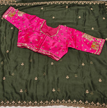 Load image into Gallery viewer, New Function Wear Silk Embroidery n Sequence Work Fancy Saree With Stitched Blouse
