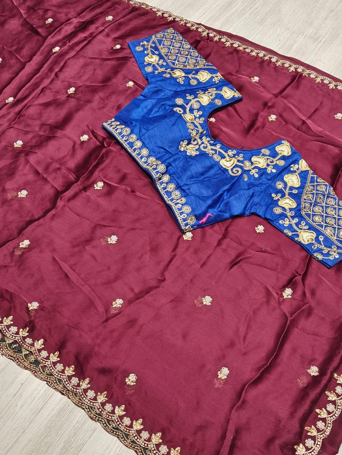 Adorning Party Wear Silk Embroidery n Sequence Work Fancy Saree With Stitched Blouse