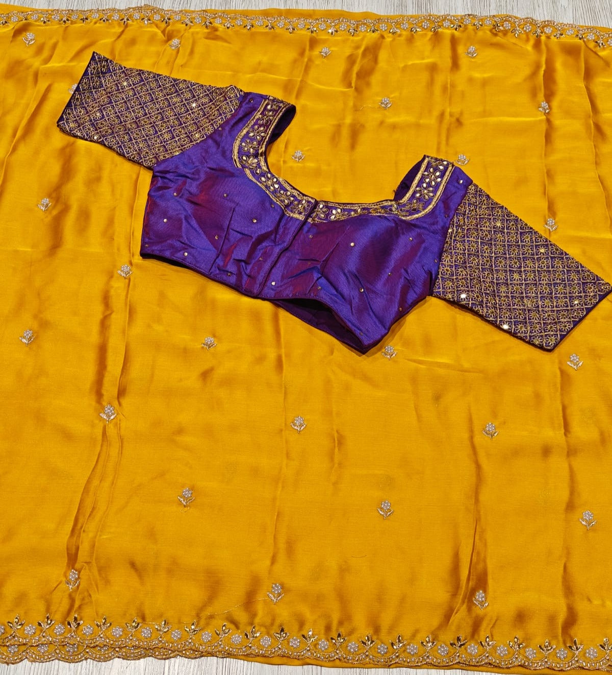 Traditional Party Wear Silk Embroidery n Sequence Work Fancy Saree With Stitched Blouse