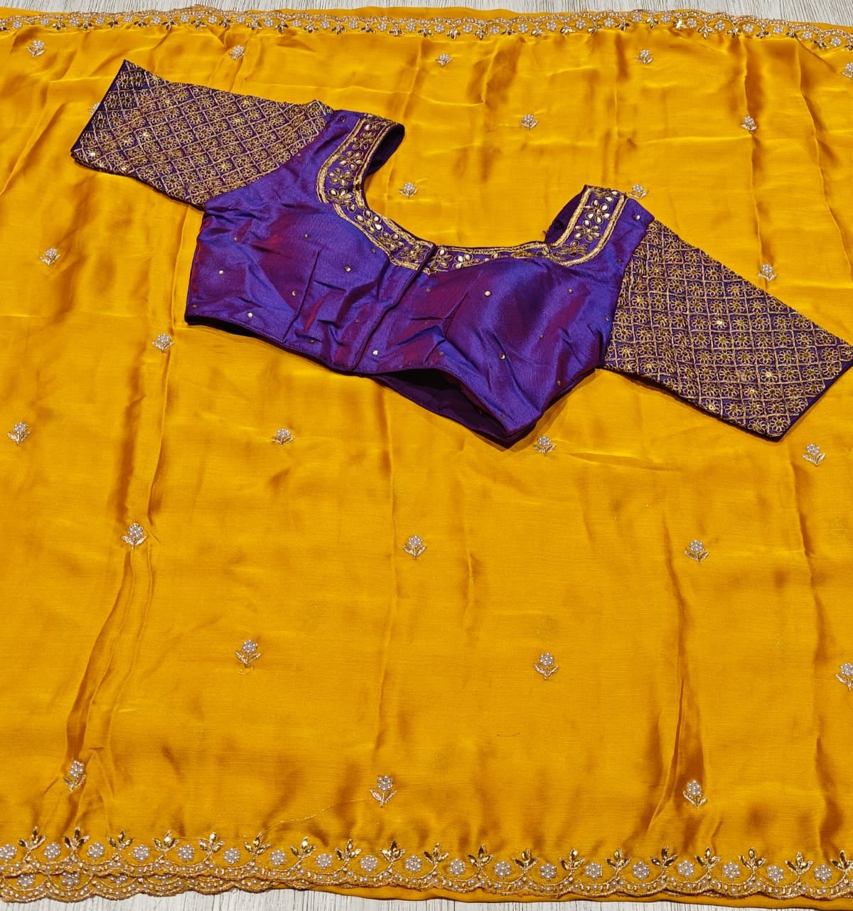Traditional Party Wear Silk Embroidery n Sequence Work Fancy Saree With Stitched Blouse