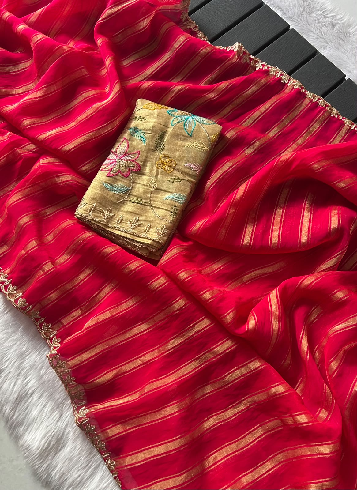 Opulent Party Wear Silk Zari Design Lace Border Fancy Saree With Contrast Blouse Piece