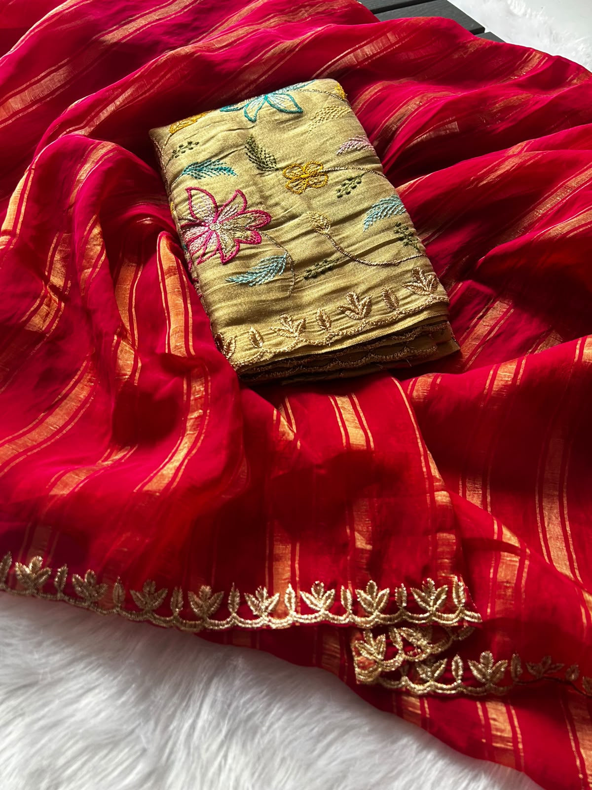Opulent Party Wear Silk Zari Design Lace Border Fancy Saree With Contrast Blouse Piece