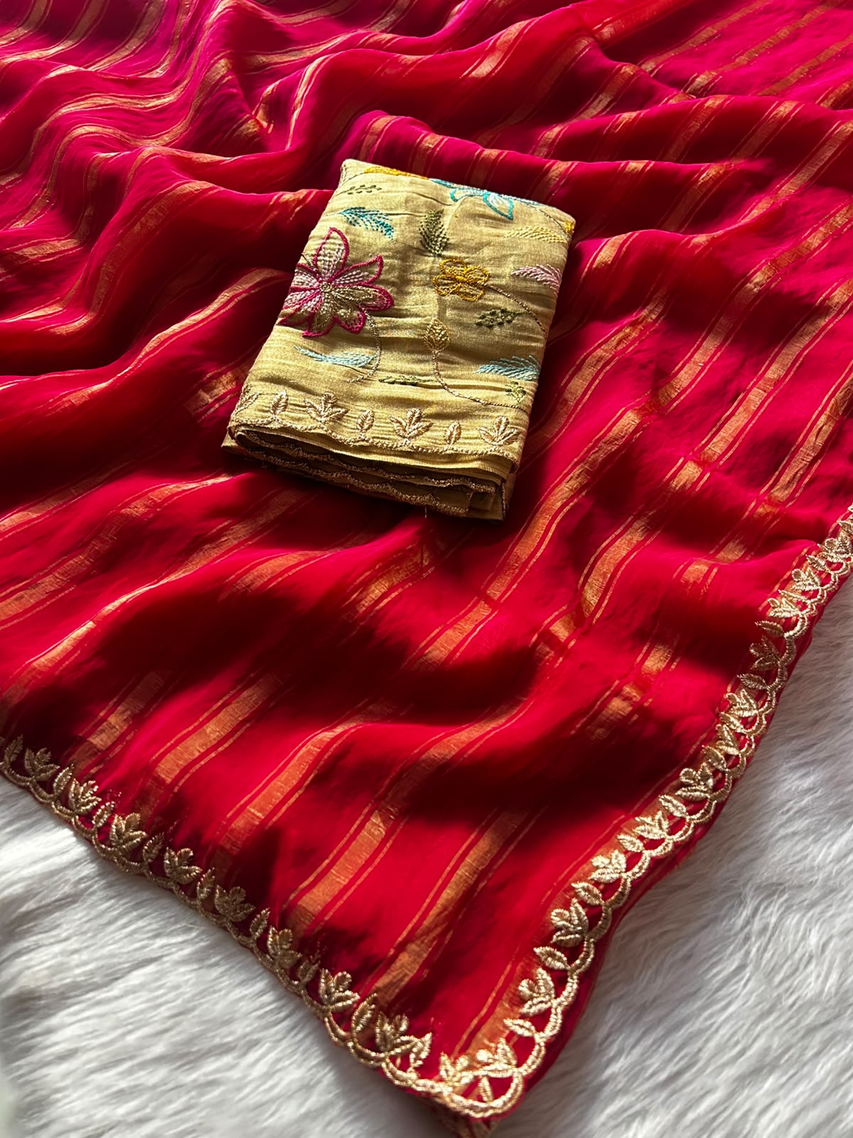 Opulent Party Wear Silk Zari Design Lace Border Fancy Saree With Contrast Blouse Piece
