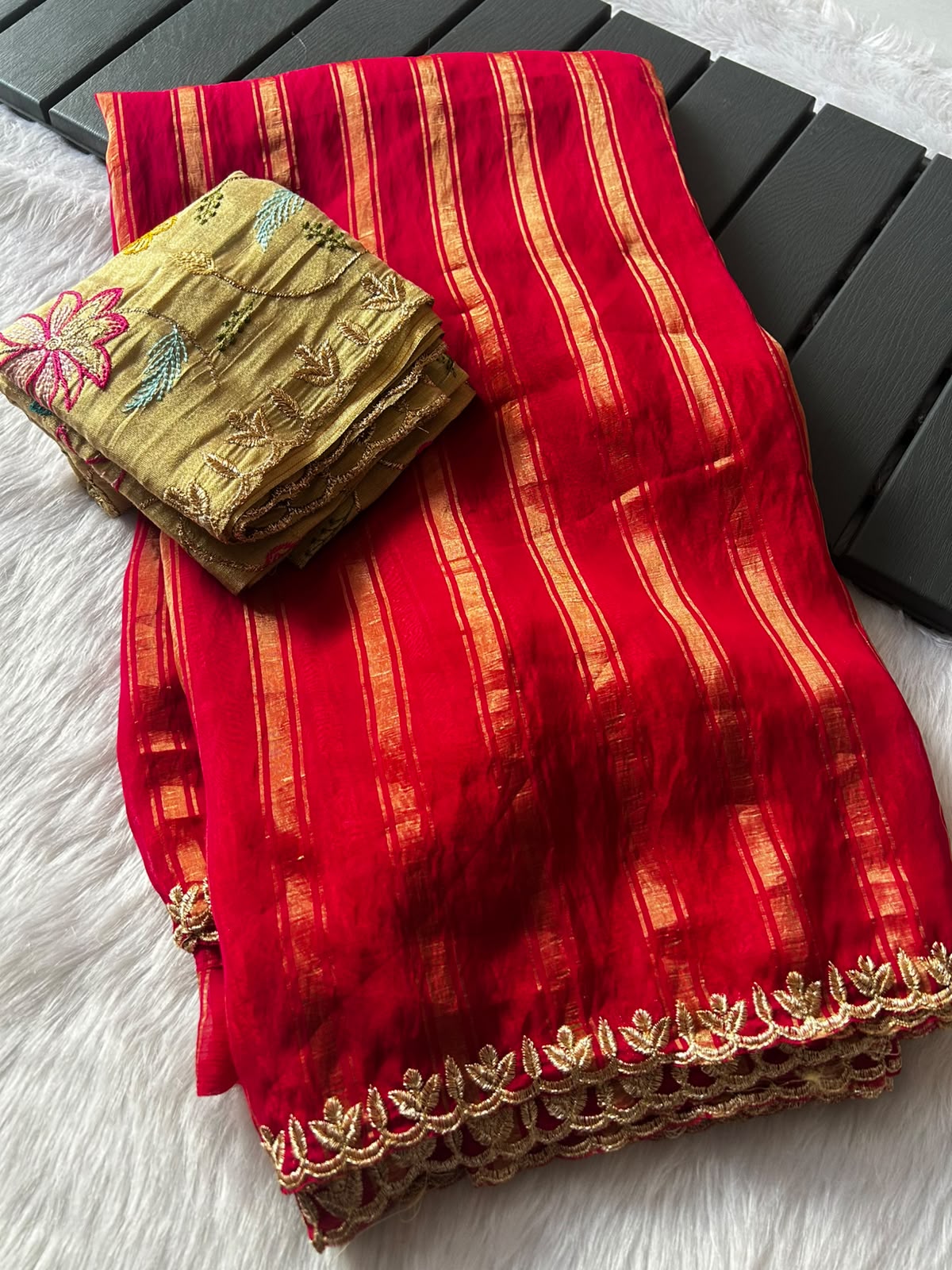 Opulent Party Wear Silk Zari Design Lace Border Fancy Saree With Contrast Blouse Piece