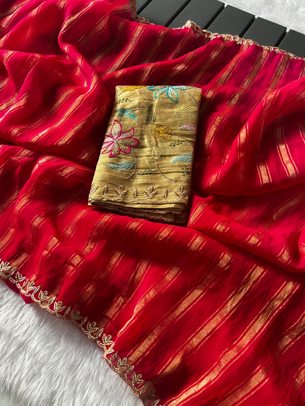 Opulent Party Wear Silk Zari Design Lace Border Fancy Saree With Contrast Blouse Piece